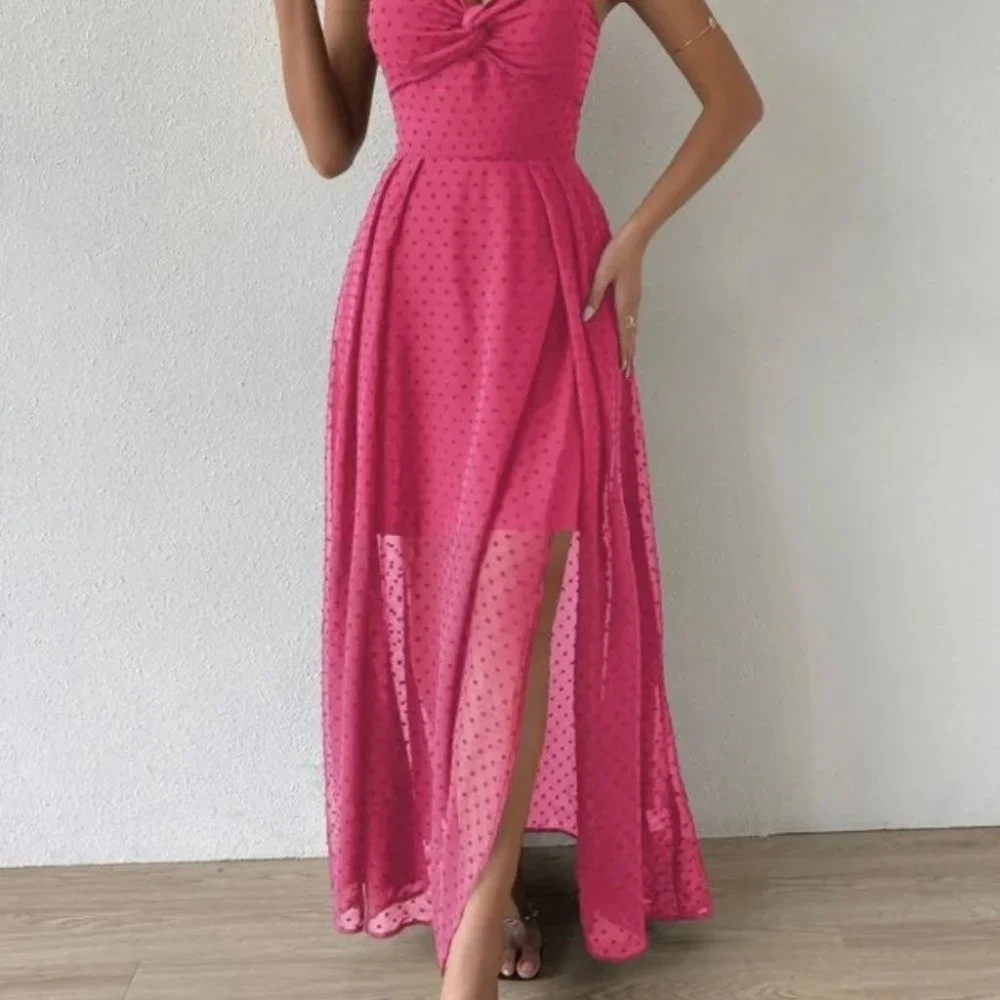 Swiss Dot Cami Maxi Dress PINK - Picture 5 of 10
